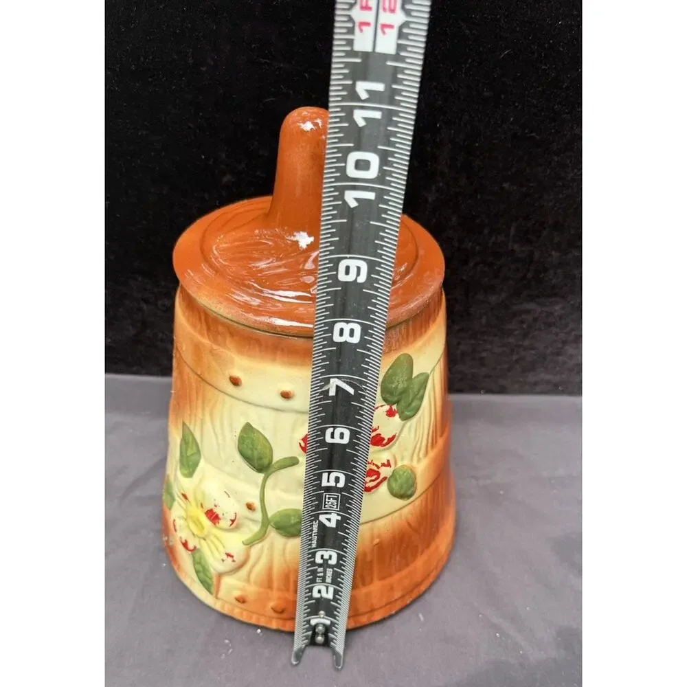 Vintage McCoy Pottery Butter Churn Dogwood Floral Cookie Jar c 1940s Made in USA